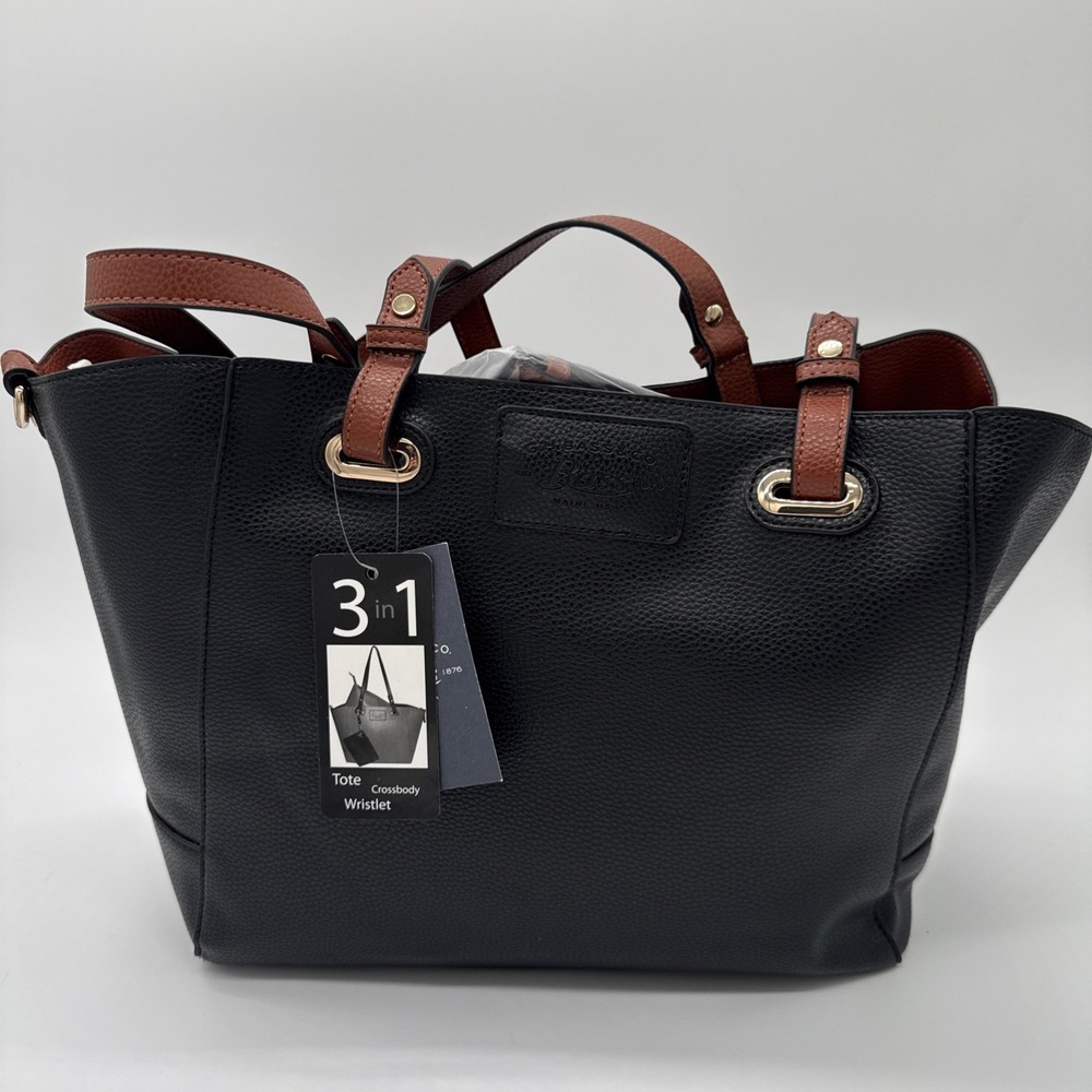 G.H. Bass 3 in 1 Black Brown Crossbody Tote Clutch Wristlet Purse New